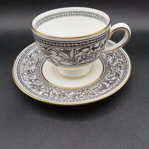 Wedgwood Leigh Shape Footed Cup & Saucer Set, Black Dragons, Florentine Black